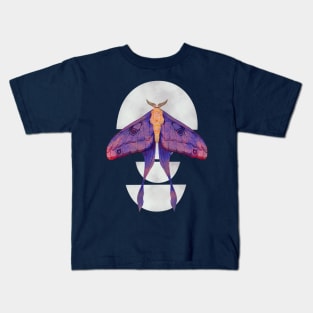 Purple Luna Moth on Half Moons Watercolor Art Kids T-Shirt